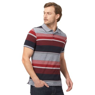 Big and tall navy and red striped tailored polo shirt